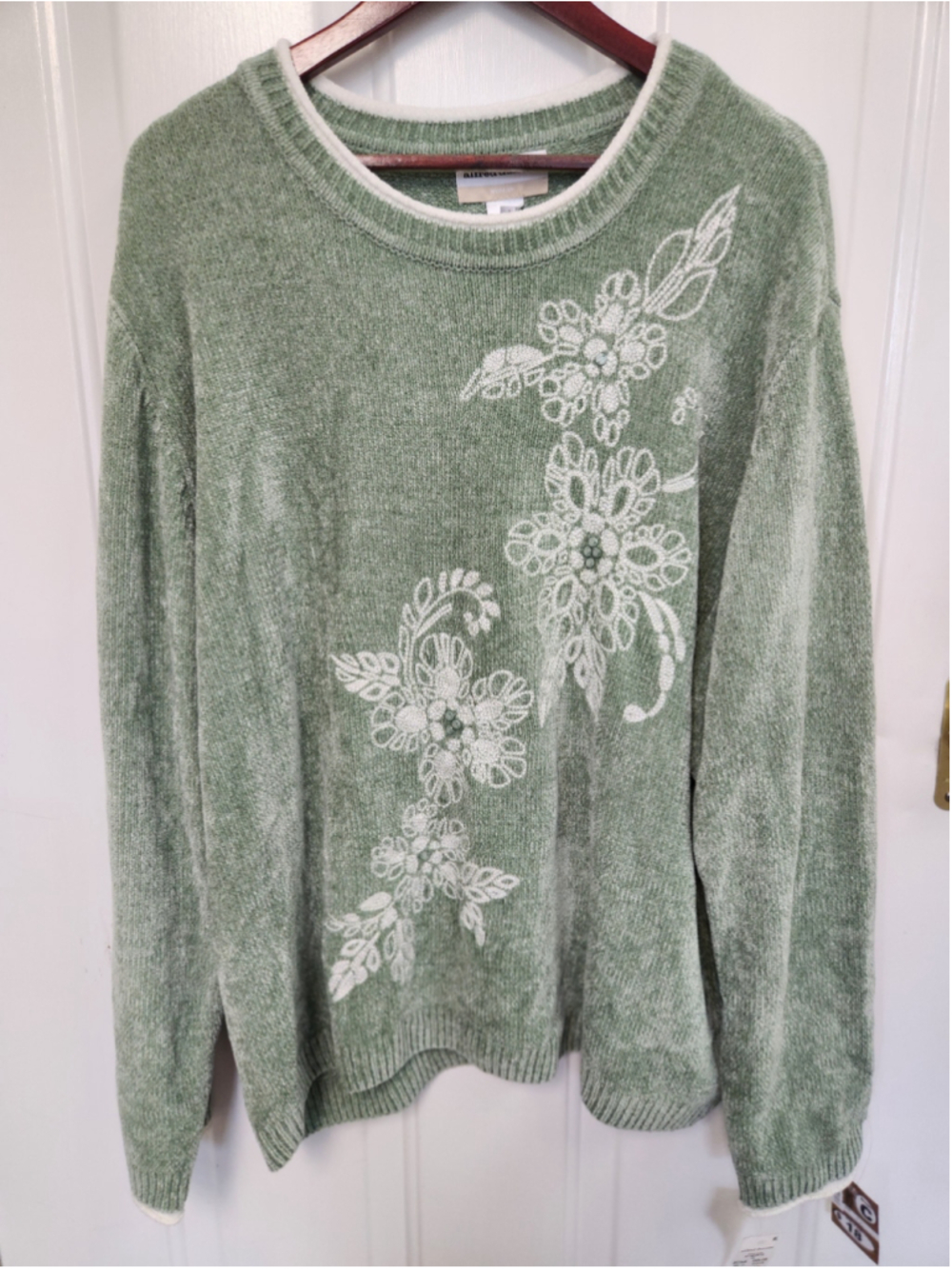 Alfred Dunner Floral Crew Neck Sweater Green White 3X